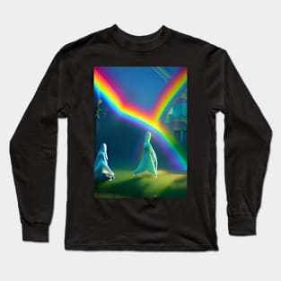 2 GHOSTS DANCING UNDER HALLOWEEN RAINBOW Long Sleeve T-Shirt